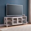 60" Farmhouse Home Entertainment Center, TV Stand with 4 Shelves and Transparent Center Cabinet