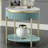 Glam Contemporary Light Teal 1pc End Table White Faux Marble Top Living Room Table Open Bottom Shelve