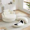 52'Swivel Accent Barrel Modern Beige Sofa Lounge Club Big Round Chair with Storage Ottoman chenille Fabric for Living Room Hotel with 4 Pillows