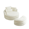 52'Swivel Accent Barrel Modern Beige Sofa Lounge Club Big Round Chair with Storage Ottoman chenille Fabric for Living Room Hotel with 4 Pillows