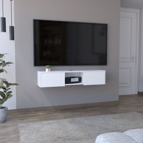 Adel Floating TV Stand, Sleek Wall-Mounted Console with 2-Doors, White