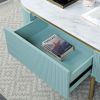 Glam Contemporary Light Teal 1pc End Table White Faux Marble Top Living Room Table Open Bottom Shelve