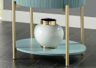 Glam Contemporary Light Teal 1pc End Table White Faux Marble Top Living Room Table Open Bottom Shelve