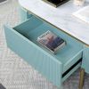 Glam Contemporary Light Teal 1pc End Table White Faux Marble Top Living Room Table Open Bottom Shelve