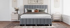 Queen Size Velvet Upholstered Platform Bed with 2 Drawers and 1 Twin XL Trundle- Gray