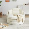 52'Swivel Accent Barrel Modern Beige Sofa Lounge Club Big Round Chair with Storage Ottoman chenille Fabric for Living Room Hotel with 4 Pillows