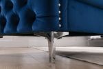 Modern Velvet Armchair Tufted Button Accent Chair Club Chair with Steel Legs for Living Room Bedroom,Navy