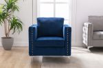 Modern Velvet Armchair Tufted Button Accent Chair Club Chair with Steel Legs for Living Room Bedroom,Navy