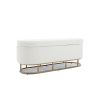 Oval Storage Bench for Living Room Bedroom End of Bed,Sherpa Fabric Plush Upholstered Storage Ottoman Entryway Bench With Metal Legs,Cream