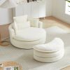 52'Swivel Accent Barrel Modern Beige Sofa Lounge Club Big Round Chair with Storage Ottoman chenille Fabric for Living Room Hotel with 4 Pillows