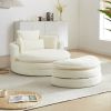 52'Swivel Accent Barrel Modern Beige Sofa Lounge Club Big Round Chair with Storage Ottoman chenille Fabric for Living Room Hotel with 4 Pillows