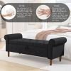 62" Bedroom Tufted Button Storage Bench, Linen Upholstered Ottoman, Window Bench, Rolled Arm Design for Bedroom, Living Room, Foyer (Beige)