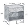 White Printed Faux Marble and Chrome Accent Table