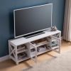 60" Farmhouse Home Entertainment Center, TV Stand with 4 Shelves and Transparent Center Cabinet