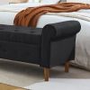 62" Bedroom Tufted Button Storage Bench, Linen Upholstered Ottoman, Window Bench, Rolled Arm Design for Bedroom, Living Room, Foyer (Beige)