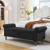 62" Bedroom Tufted Button Storage Bench, Linen Upholstered Ottoman, Window Bench, Rolled Arm Design for Bedroom, Living Room, Foyer (Beige)