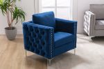 Modern Velvet Armchair Tufted Button Accent Chair Club Chair with Steel Legs for Living Room Bedroom,Navy