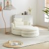 52'Swivel Accent Barrel Modern Beige Sofa Lounge Club Big Round Chair with Storage Ottoman chenille Fabric for Living Room Hotel with 4 Pillows