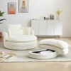 52'Swivel Accent Barrel Modern Beige Sofa Lounge Club Big Round Chair with Storage Ottoman chenille Fabric for Living Room Hotel with 4 Pillows