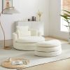52'Swivel Accent Barrel Modern Beige Sofa Lounge Club Big Round Chair with Storage Ottoman chenille Fabric for Living Room Hotel with 4 Pillows