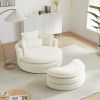 52'Swivel Accent Barrel Modern Beige Sofa Lounge Club Big Round Chair with Storage Ottoman chenille Fabric for Living Room Hotel with 4 Pillows