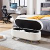 Oval Storage Bench for Living Room Bedroom End of Bed,Sherpa Fabric Plush Upholstered Storage Ottoman Entryway Bench With Metal Legs,Cream