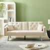 Square Arm Armrests Grey Linen Convertible Sofa and Bed