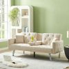 Square Arm Armrests Grey Linen Convertible Sofa and Bed