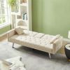Square Arm Armrests Grey Linen Convertible Sofa and Bed