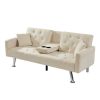 Square Arm Armrests Grey Linen Convertible Sofa and Bed
