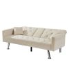 Square Arm Armrests Grey Linen Convertible Sofa and Bed