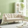 Square Arm Armrests Grey Linen Convertible Sofa and Bed