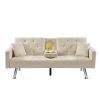 Square Arm Armrests Grey Linen Convertible Sofa and Bed