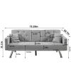 Square Arm Armrests Grey Linen Convertible Sofa and Bed