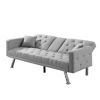 Square Arm Armrests Grey Linen Convertible Sofa and Bed